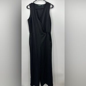 Lauren Ralph Lauren Pinstripe Wool Wrap Front Jumpsuit Sz 10